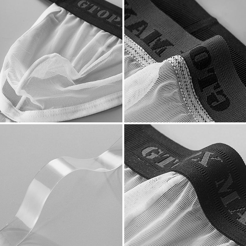Man low waistline seethrough clear sexy thongs underwear