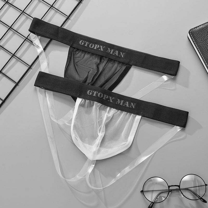 Man low waistline seethrough clear sexy thongs underwear