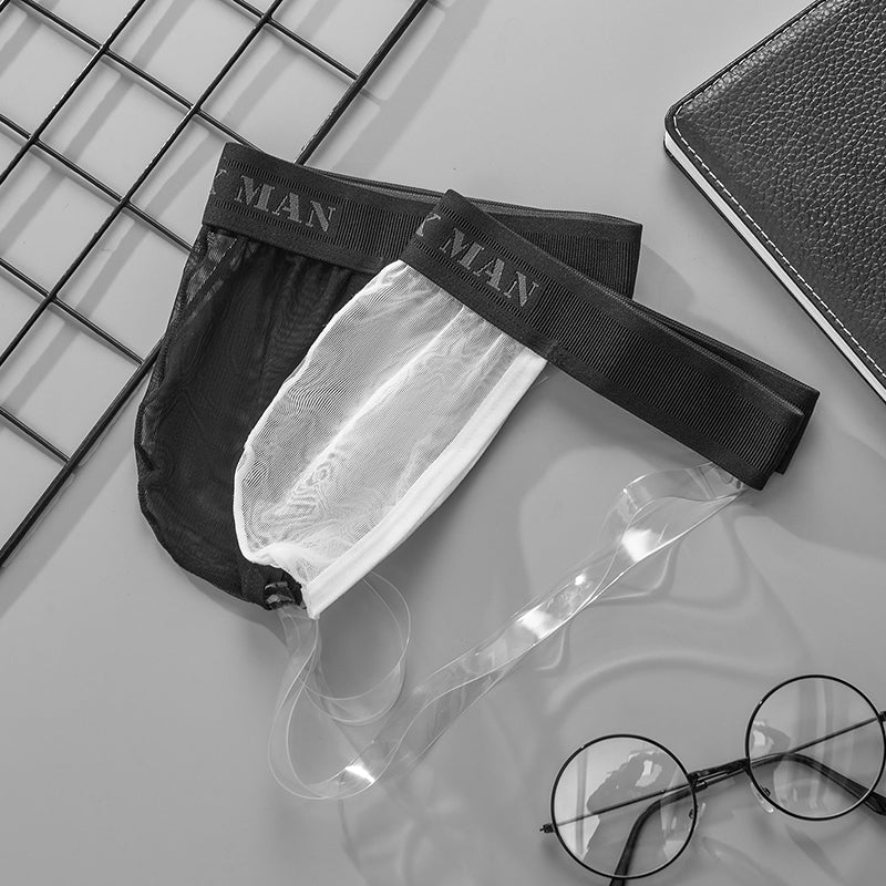 Man low waistline seethrough clear sexy thongs underwear