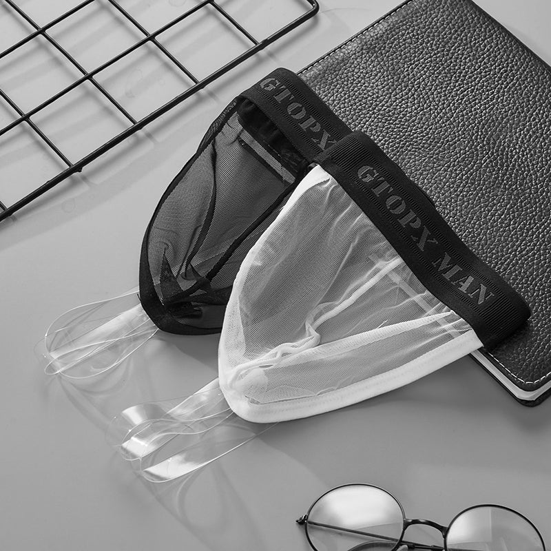 Man low waistline seethrough clear sexy thongs underwear