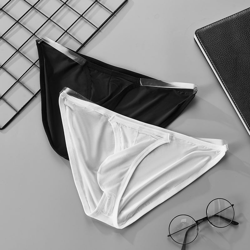 Low Waistline Sexy Briefs Ice Silk Men Thin Big Pouch U Convex Underwear