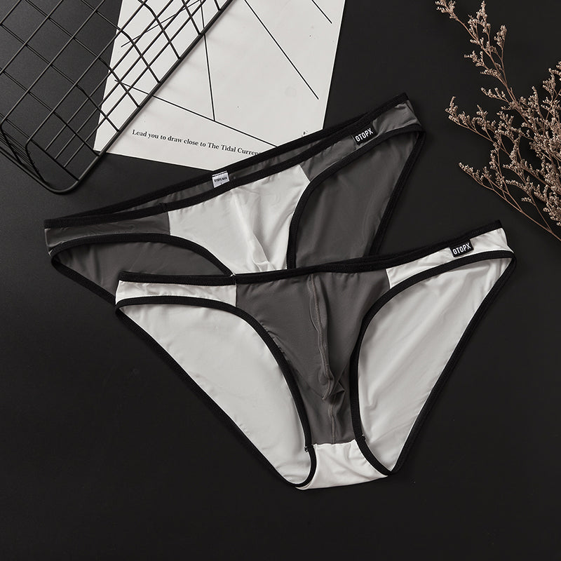 Low Waistline Smooth Sexy Briefs Ice Silk Men Thin Big Pouch U Convex Underwear
