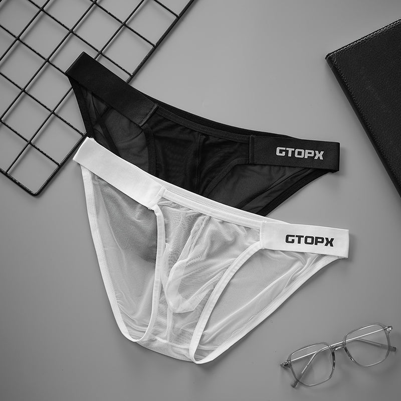 Ice Silk Sexy Low Waistline Transparent Guaze Briefs U Convex Pouch Underwear