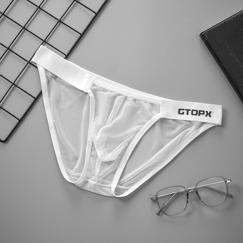 Ice Silk Sexy Low Waistline Transparent Guaze Briefs U Convex Pouch Underwear