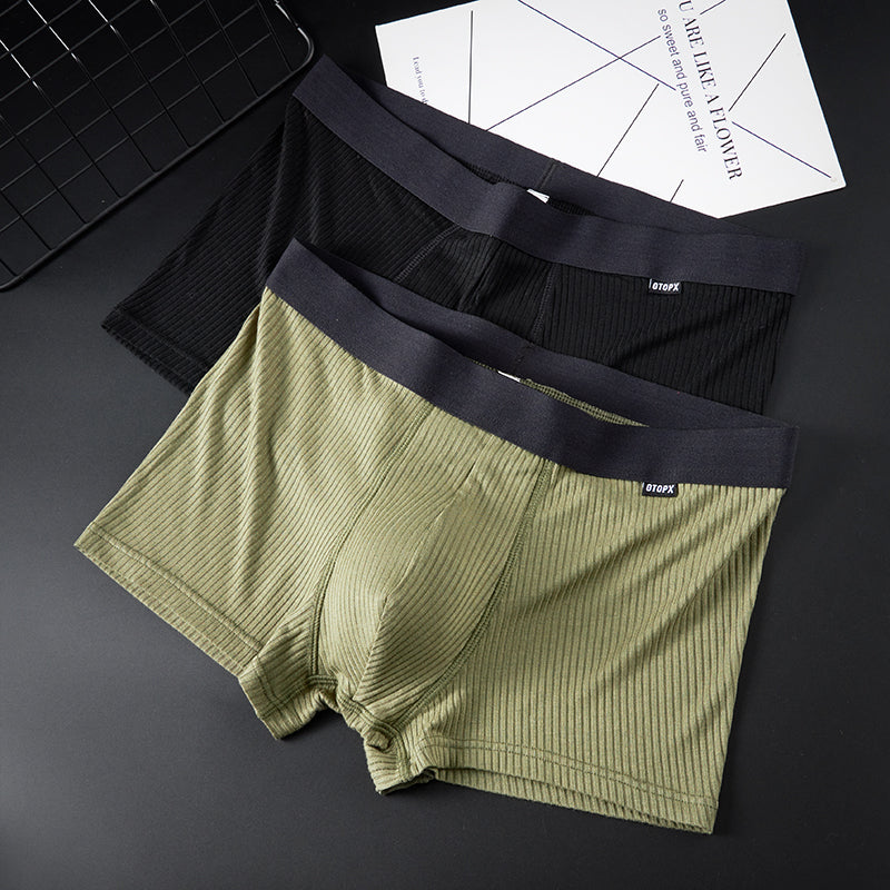 Male Natural Feelings Low Waistline U Convex Big Pack Boxer Striped Modal Underwear