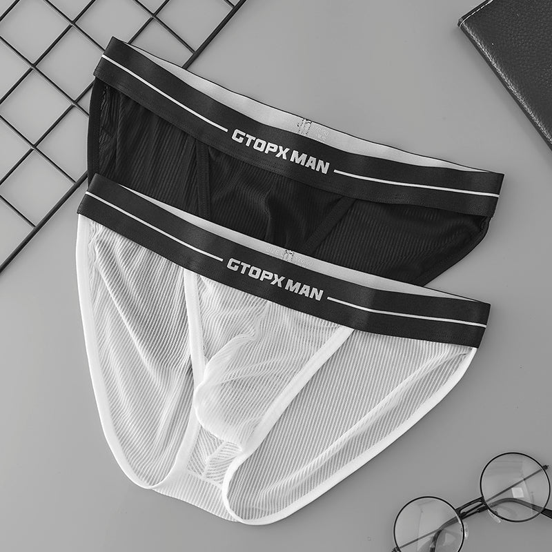 Low Waistline Sexy Transparent Guaze Briefs Ice Silk Men Thin U Convex Underwear