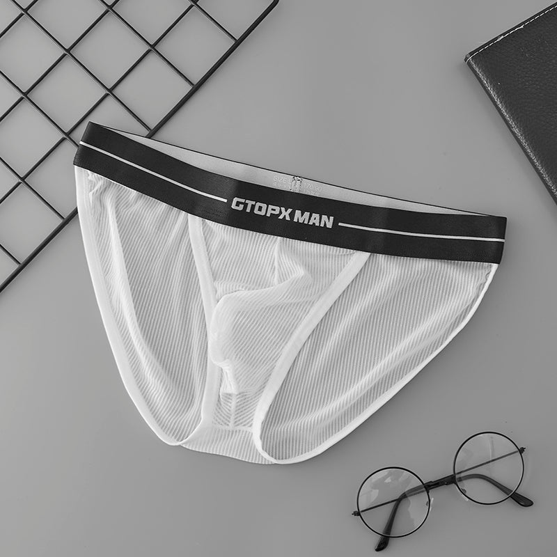 Low Waistline Sexy Transparent Guaze Briefs Ice Silk Men Thin U Convex Underwear