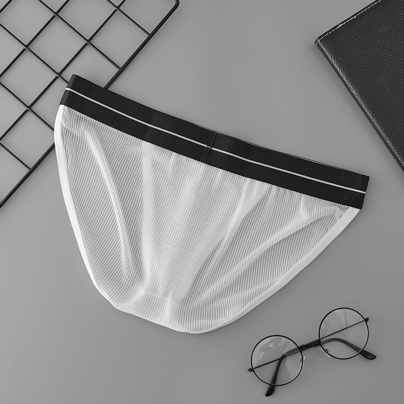 Low Waistline Sexy Transparent Guaze Briefs Ice Silk Men Thin U Convex Underwear