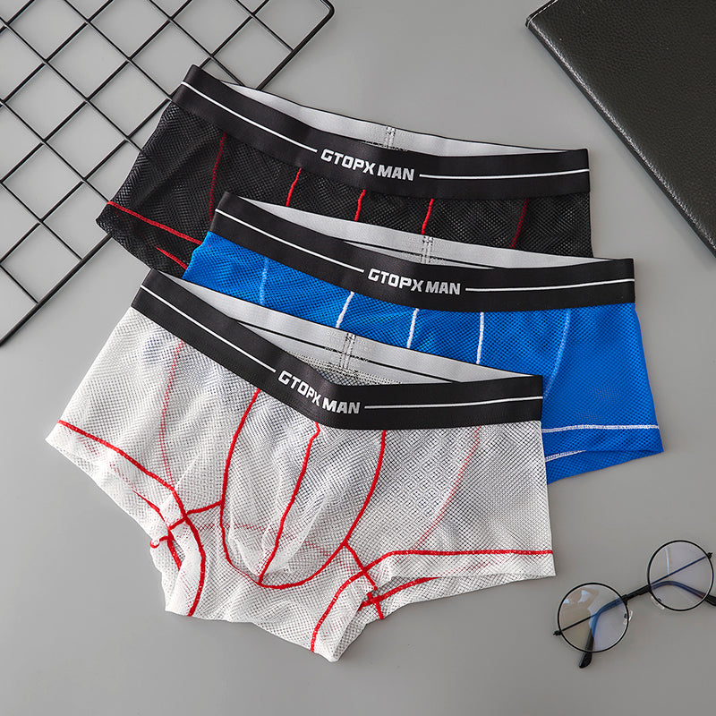 Man Boxers Ice Silk Sexy Low Waistline Transparent Guaze Fashion U Convex Pouch Underwear