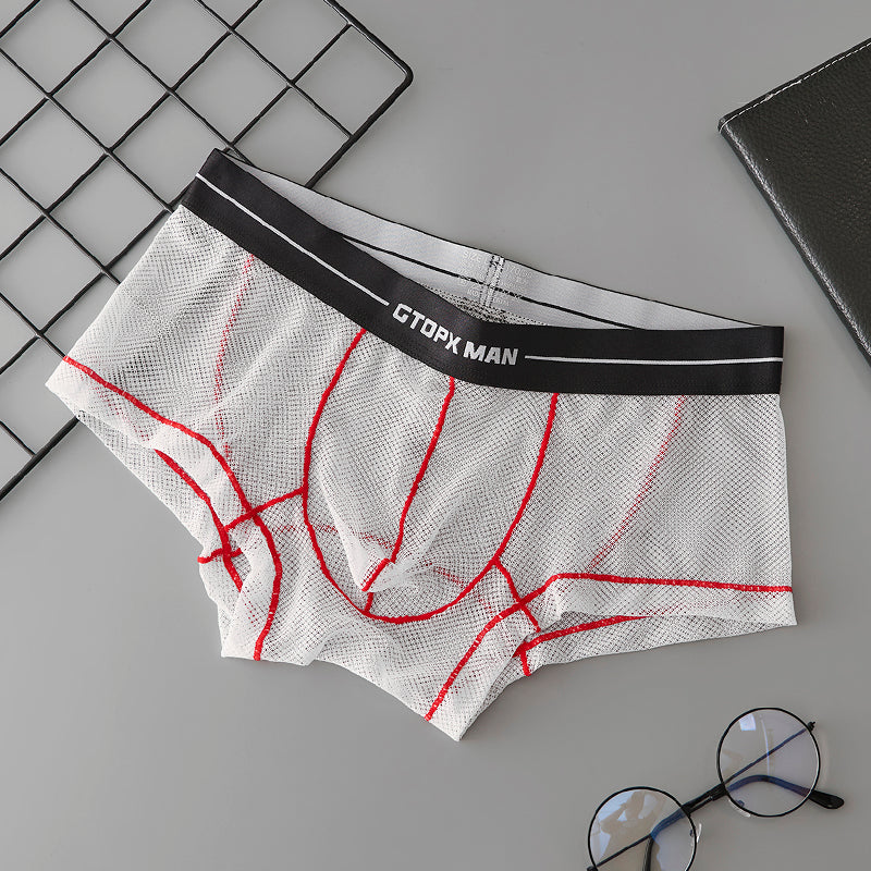 Man Boxers Ice Silk Sexy Low Waistline Transparent Guaze Fashion U Convex Pouch Underwear