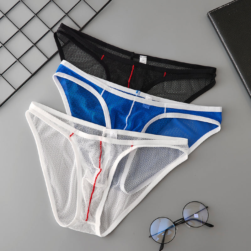 Ice Silk Sexy Low Waistline Briefs Transparent Guaze Fashion U Convex Pouch Underwear