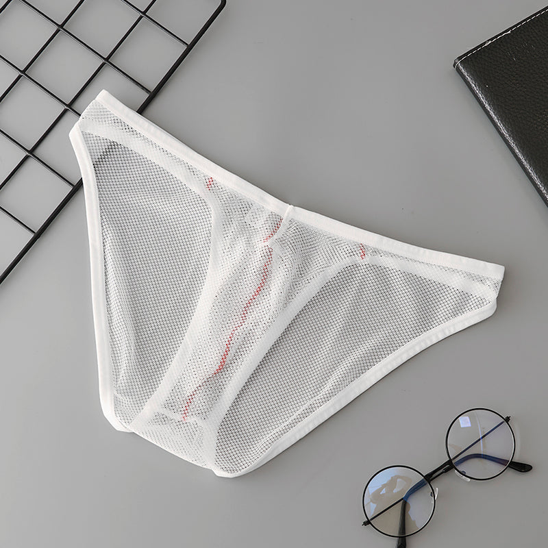 Ice Silk Sexy Low Waistline Briefs Transparent Guaze Fashion U Convex Pouch Underwear